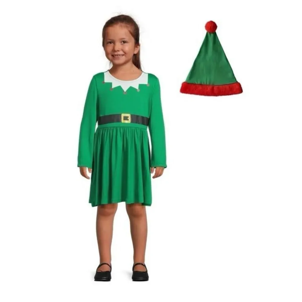Holiday Toddler Girls Elf Dress with Hat, 2-Piece 18 month